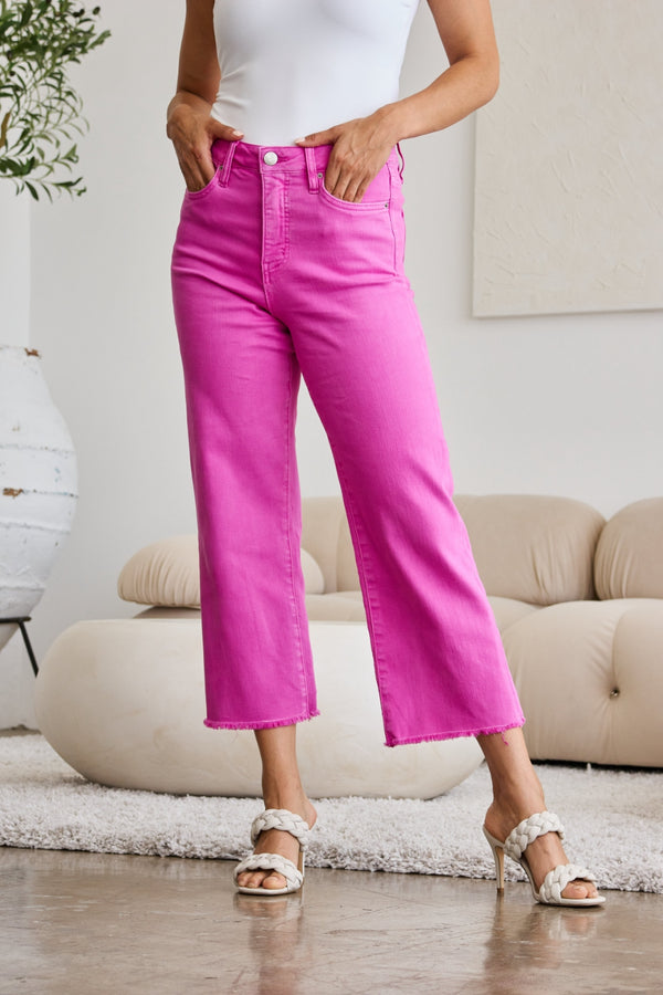 Denim - RFM Crop Chloe Full Size Tummy Control High Waist Raw Hem Jeans -  - Cultured Cloths Apparel
