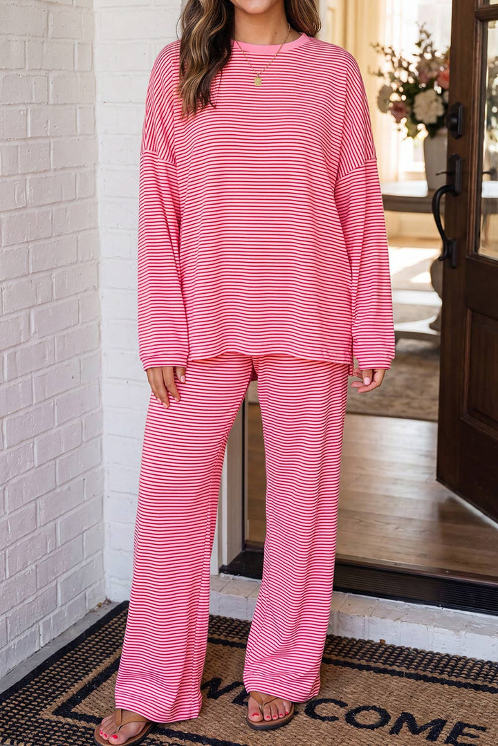 Striped Oversize 2pcs Casual Shift Lounge Set