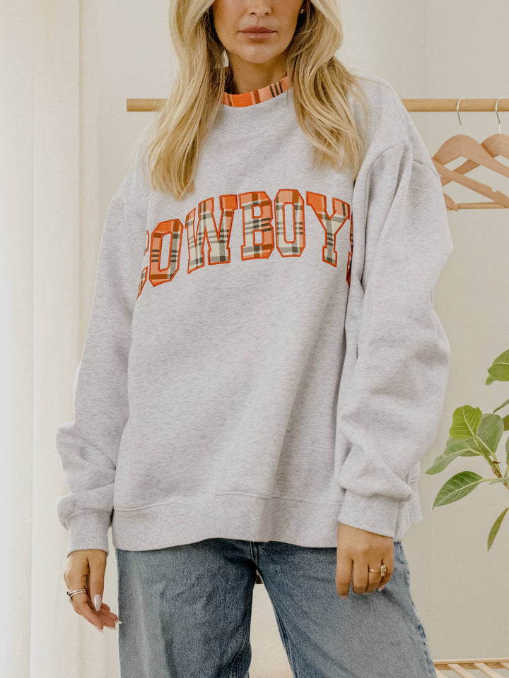 OSU Cowboys Varsity Plaid Gray Mock Neck Sweatshirt