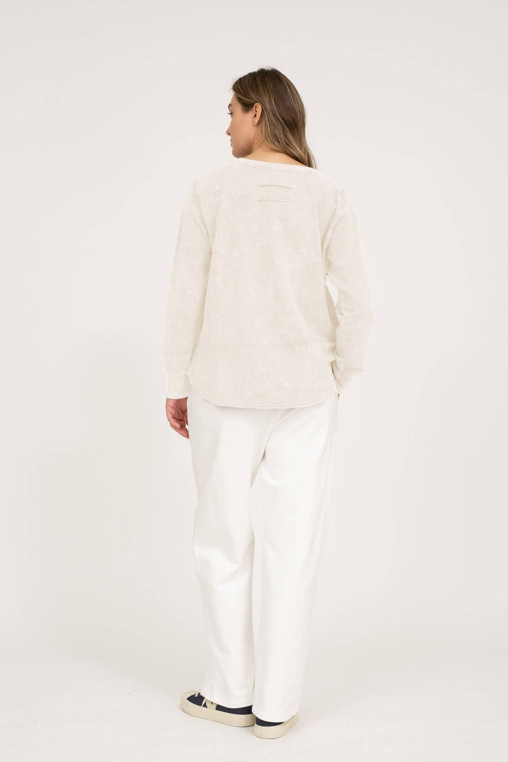 Women's Long Sleeve - WASHED HENLEY RAGLAN LONG SLEEVE KNIT TOP - - Cultured Cloths Apparel