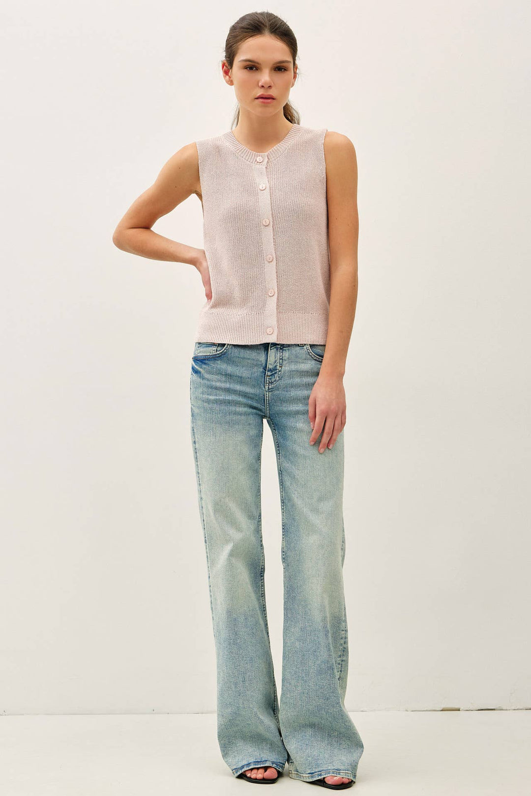 Women's Sleeveless - LIGHT WEIGHT BUTTON UP SWEATER VEST - - Cultured Cloths Apparel