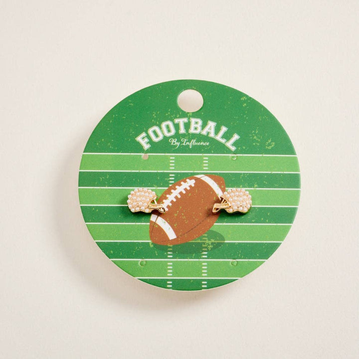 0.5 Inch Pave Pearl Rhinestone Football Helmet Post Earrings
