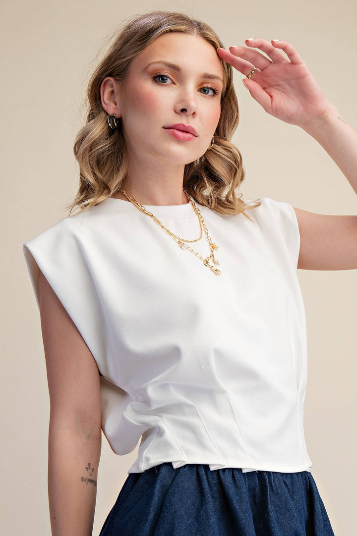 - Pleated Waist Minimalist Chic Modern Crop Top - - Cultured Cloths Apparel