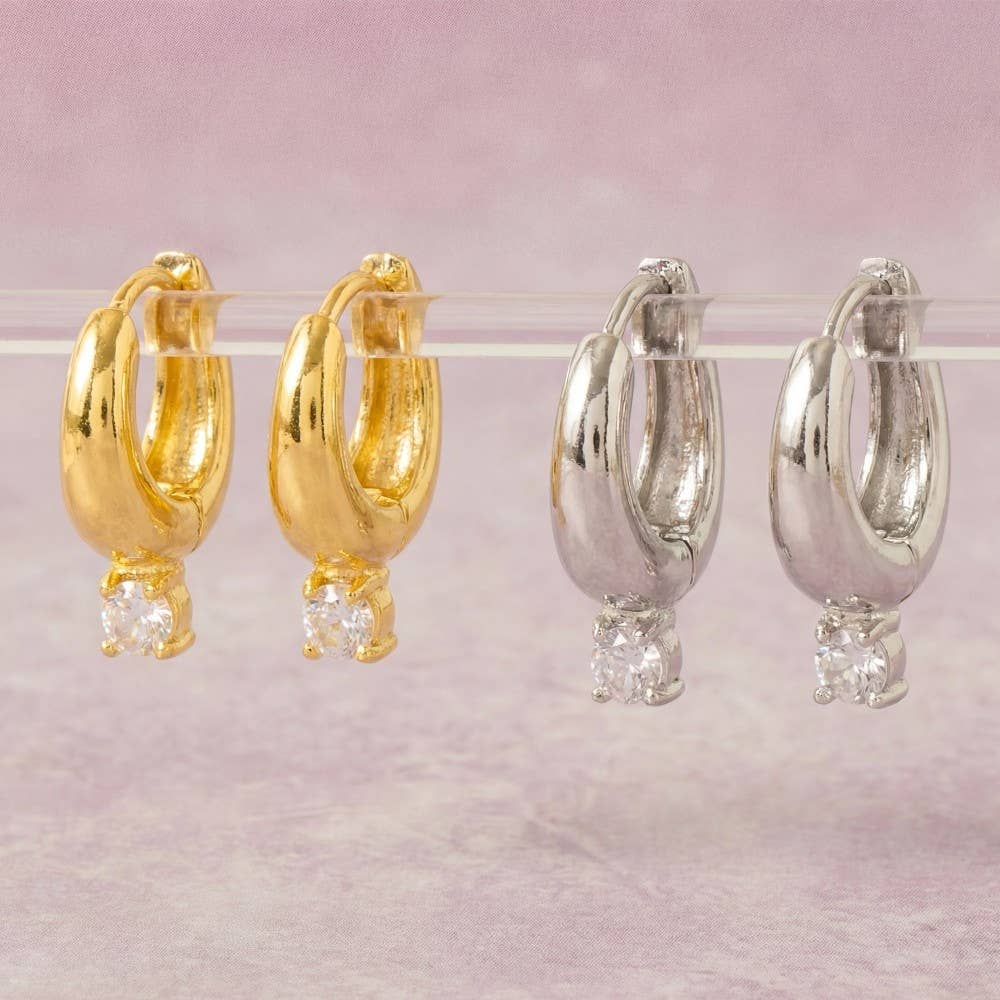 Accessories, Earrings - Gold Dipped Cz Mini Hinge Hoop Earrings - - Cultured Cloths Apparel