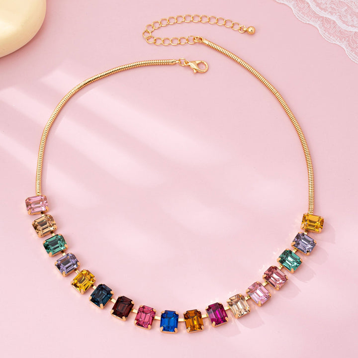 Accessories, Necklaces - Rainbow Emerald-Cut Gemstone Statement Necklace - - Cultured Cloths Apparel