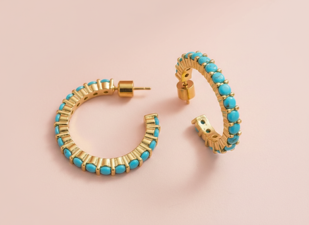 Accessories, Earrings - Hoop Earrings - Turquoise Stones - Brinn - - Cultured Cloths Apparel
