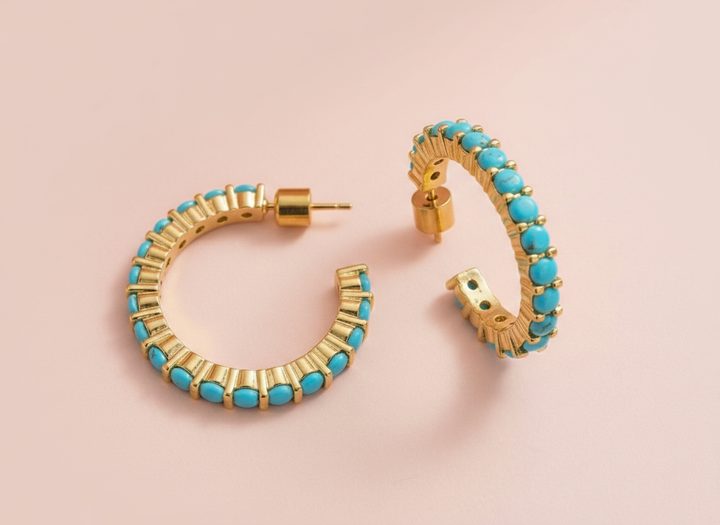 Accessories, Earrings - Hoop Earrings - Turquoise Stones - Brinn - - Cultured Cloths Apparel