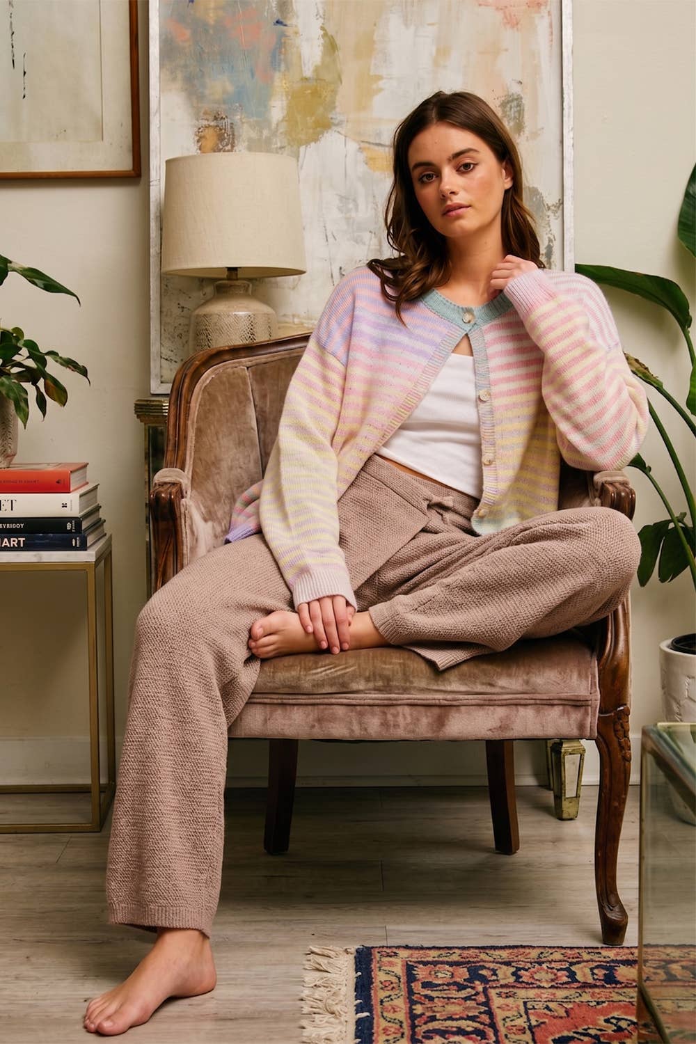 Cardigans - Space-Dye Striped Button-Down Cardigan - - Cultured Cloths Apparel