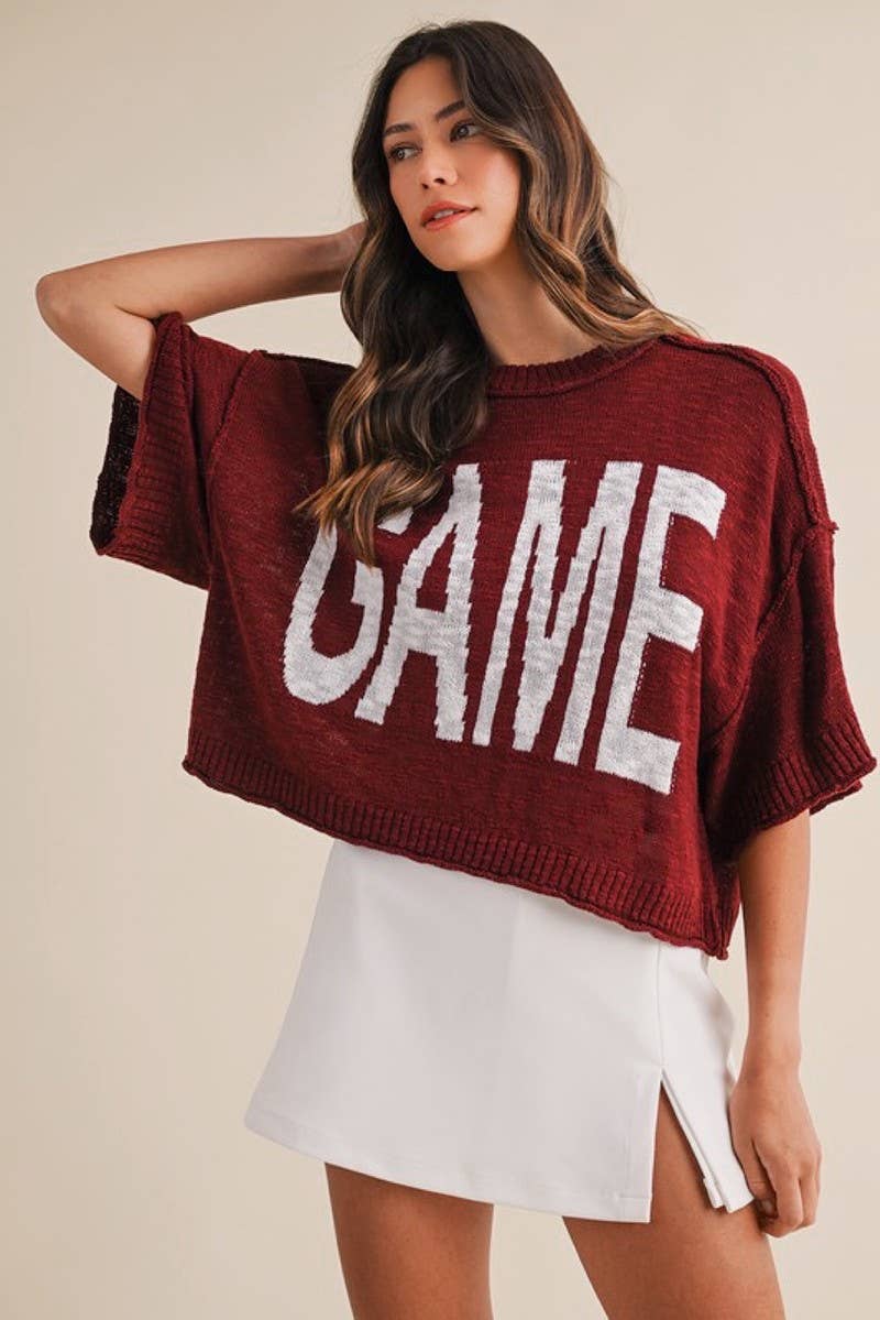 Orange Game Day Lettering Loose Fit Crop Sweater Top