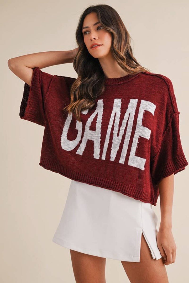Orange Game Day Lettering Loose Fit Crop Sweater Top