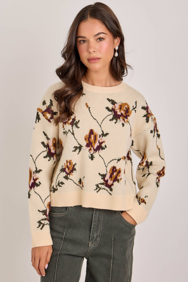 FALL BOTANICAL HEIRLOOM FLORAL SWEATER TOP