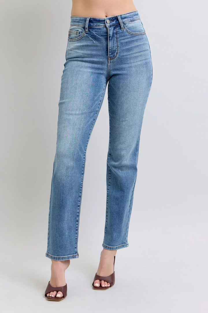 Denim - Judy Blue Full Size Wash Thermal Straight Jeans with Pockets - - Cultured Cloths Apparel