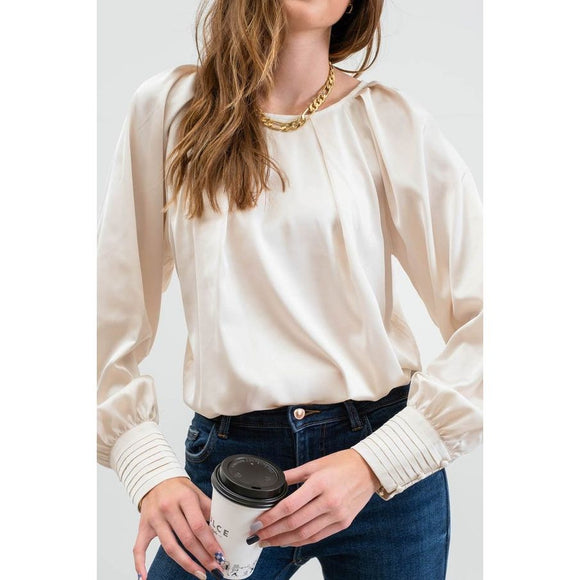 Women's Long Sleeve - Long Bishop Sleeve Blouse - Champagne - Cultured Cloths Apparel
