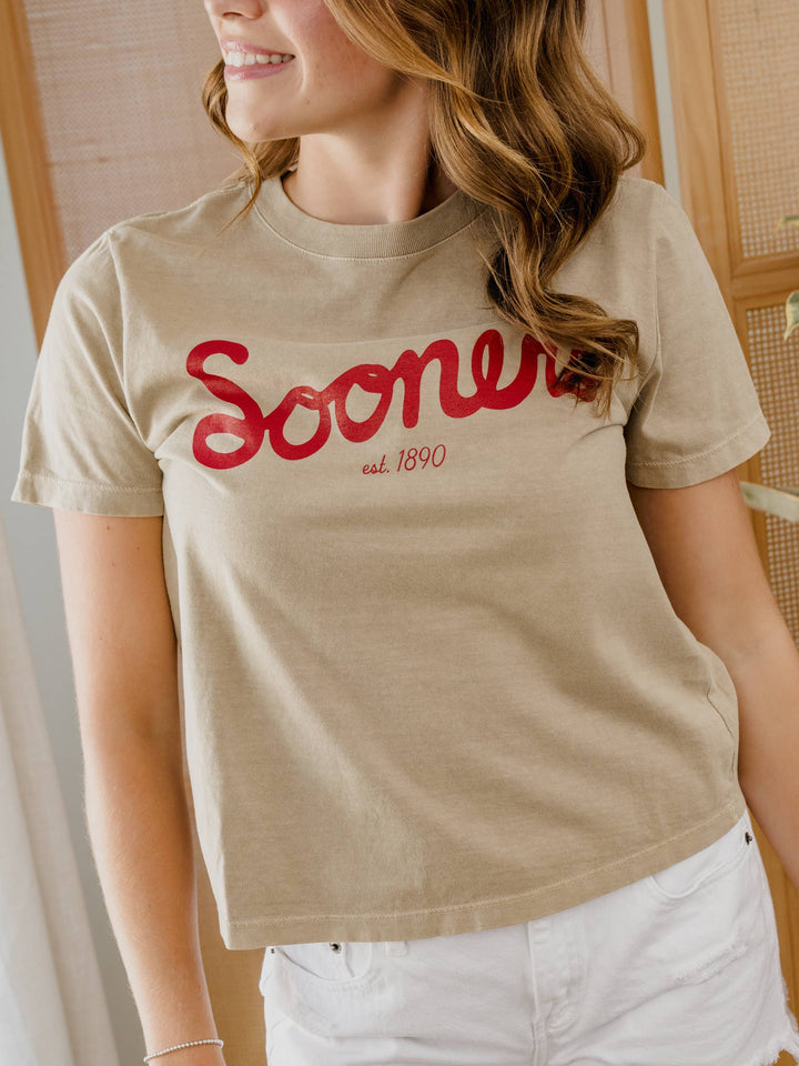 OU Sooners Bold Script Khaki Ellie Heavyweight Tee