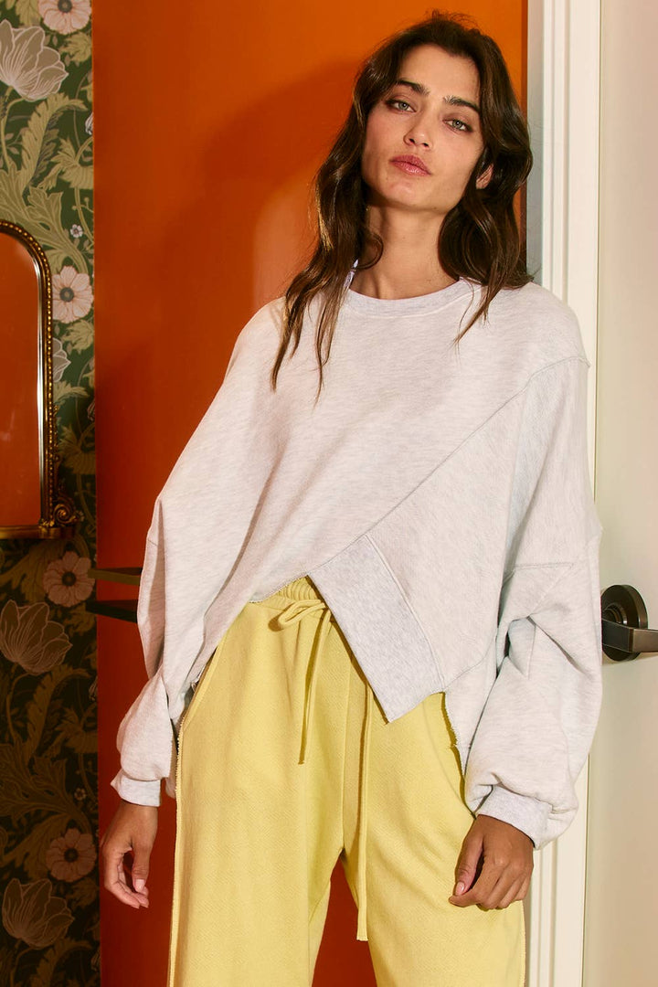 Women's Long Sleeve - Asymmetric Hem Solid Terry Sweatshirt Top - - Cultured Cloths Apparel