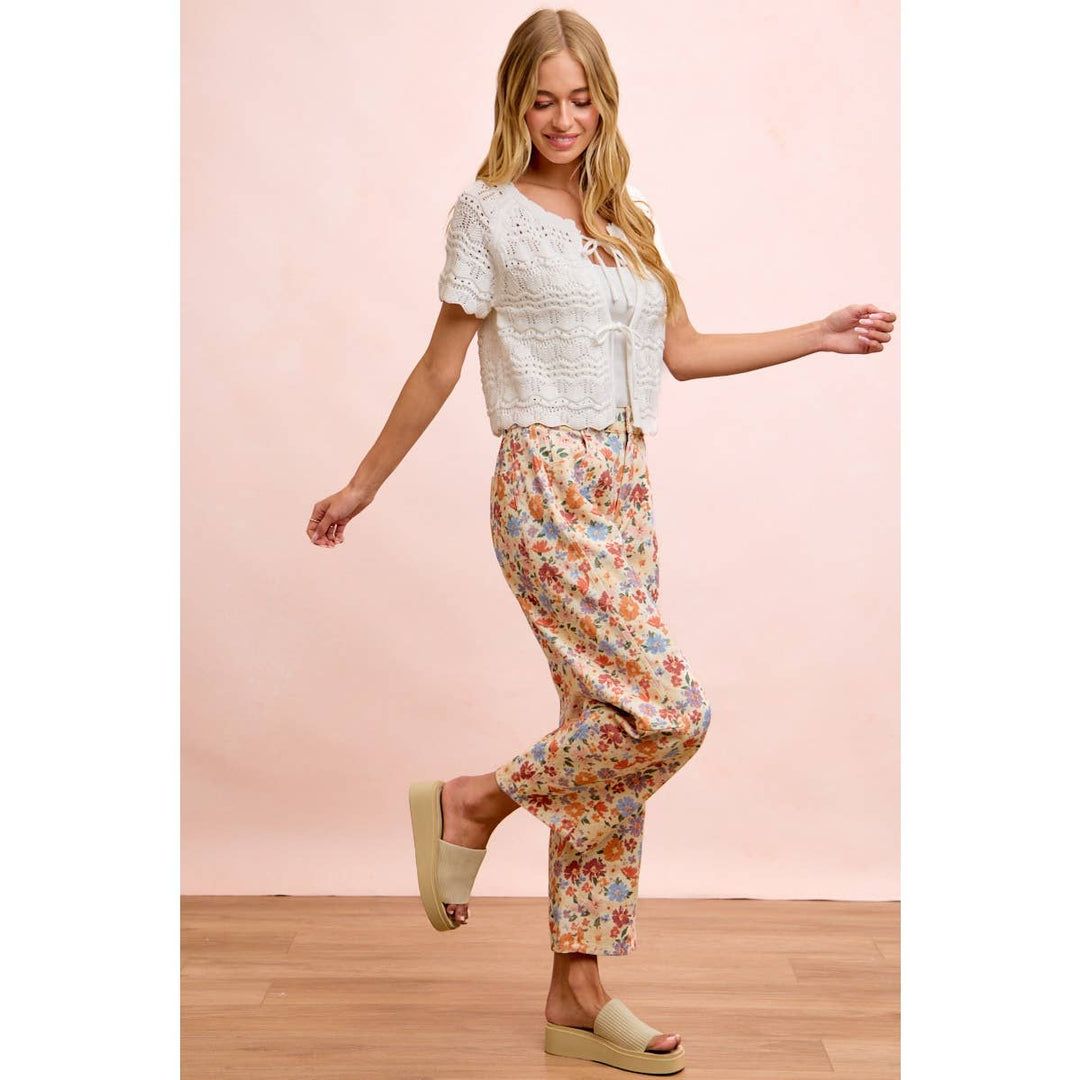 Pants - WASHED FLORAL PRINTED TWILL BARREL PANTS - - Cultured Cloths Apparel