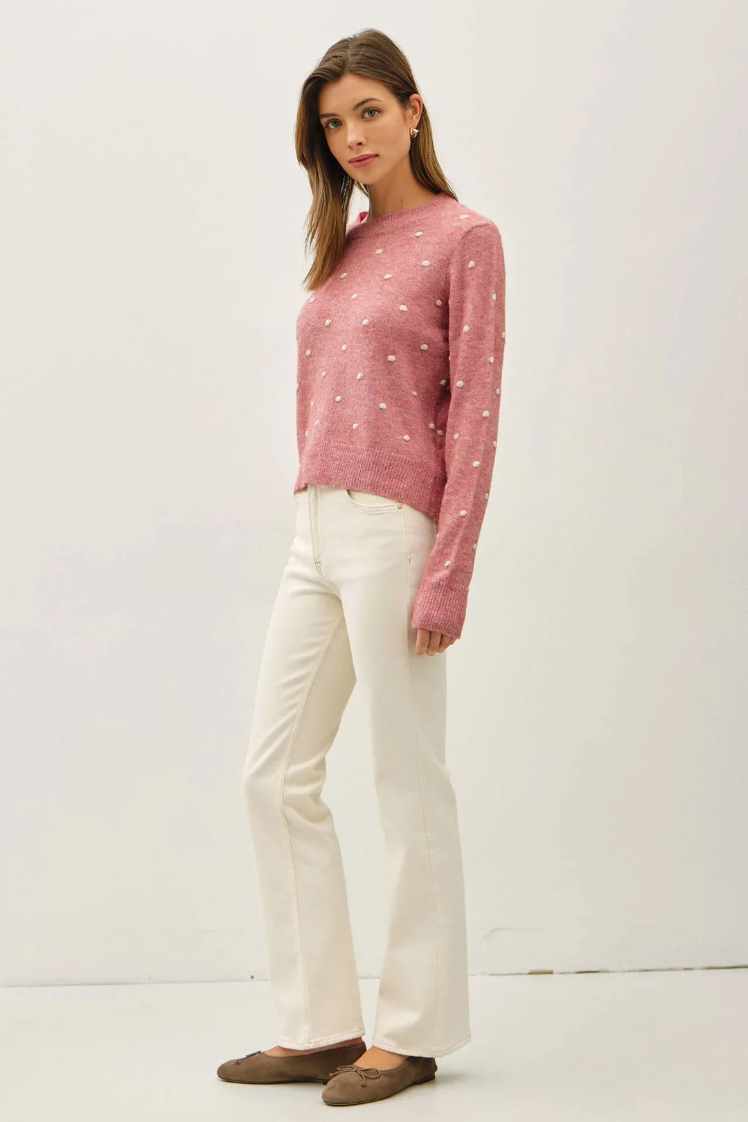 COZY DOTTED KNIT CREWNECK SWEATER