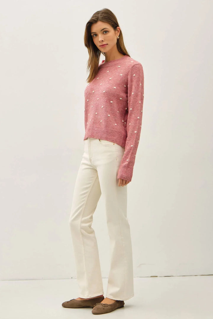 COZY DOTTED KNIT CREWNECK SWEATER