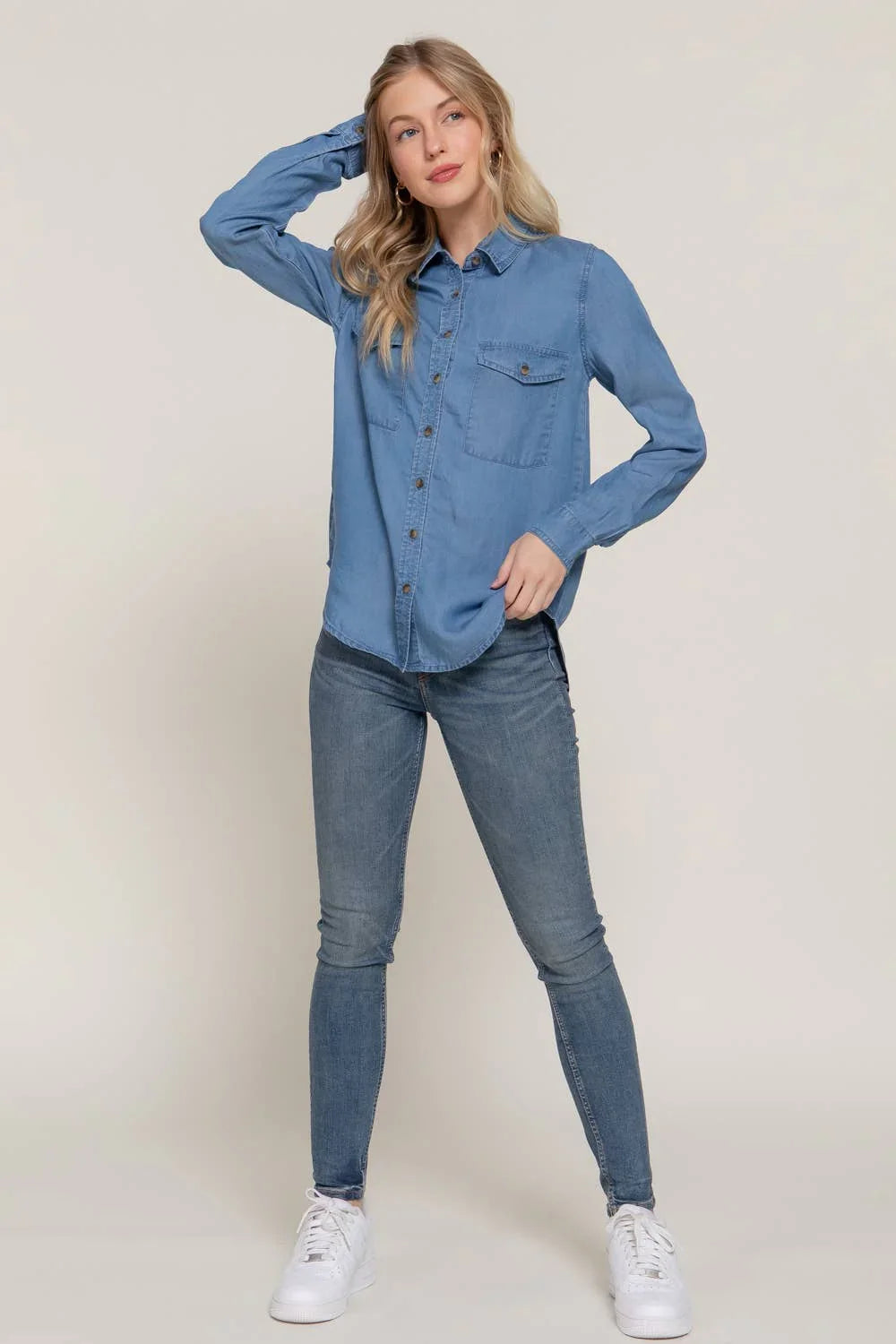 Women's Long Sleeve - Long Sleeve Color Tencel Shirt - - Cultured Cloths Apparel