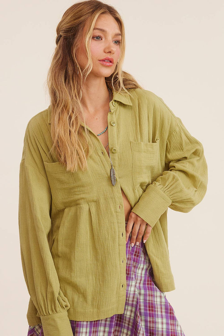 Women's Long Sleeve - Gauze Button-Down Shirt - - Cultured Cloths Apparel