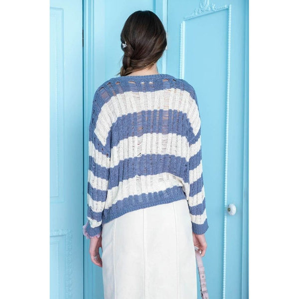 Women's Sweaters - Striped Ladder Knit Pullover Sweater -  - Cultured Cloths Apparel
