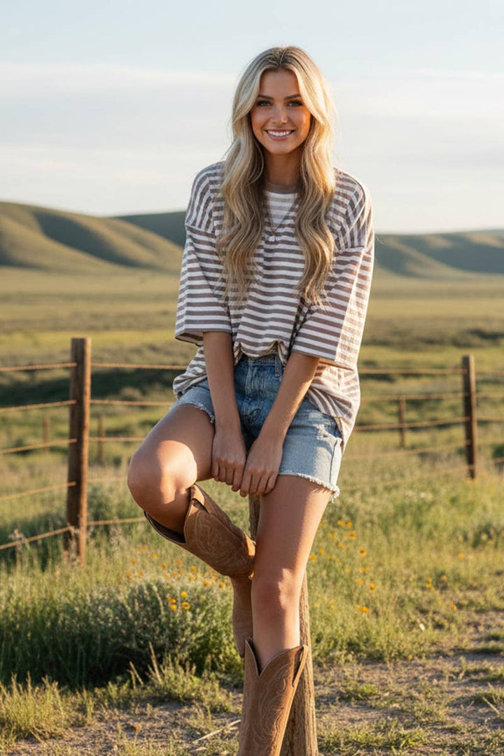 Women's Short Sleeve - STRIPED OVERSIZED SHORT SLEEVE TOP - - Cultured Cloths Apparel