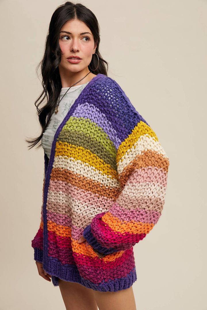 Women's Sweaters - Rainbow Hand-Crochet Open Cardigan - - Cultured Cloths Apparel