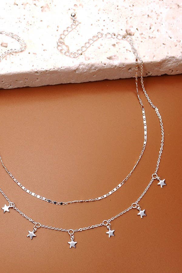 Accessories, Necklaces - DELICATE DOUBLE LAYER STAR DROP NECKLACE | 47N19411 - - Cultured Cloths Apparel