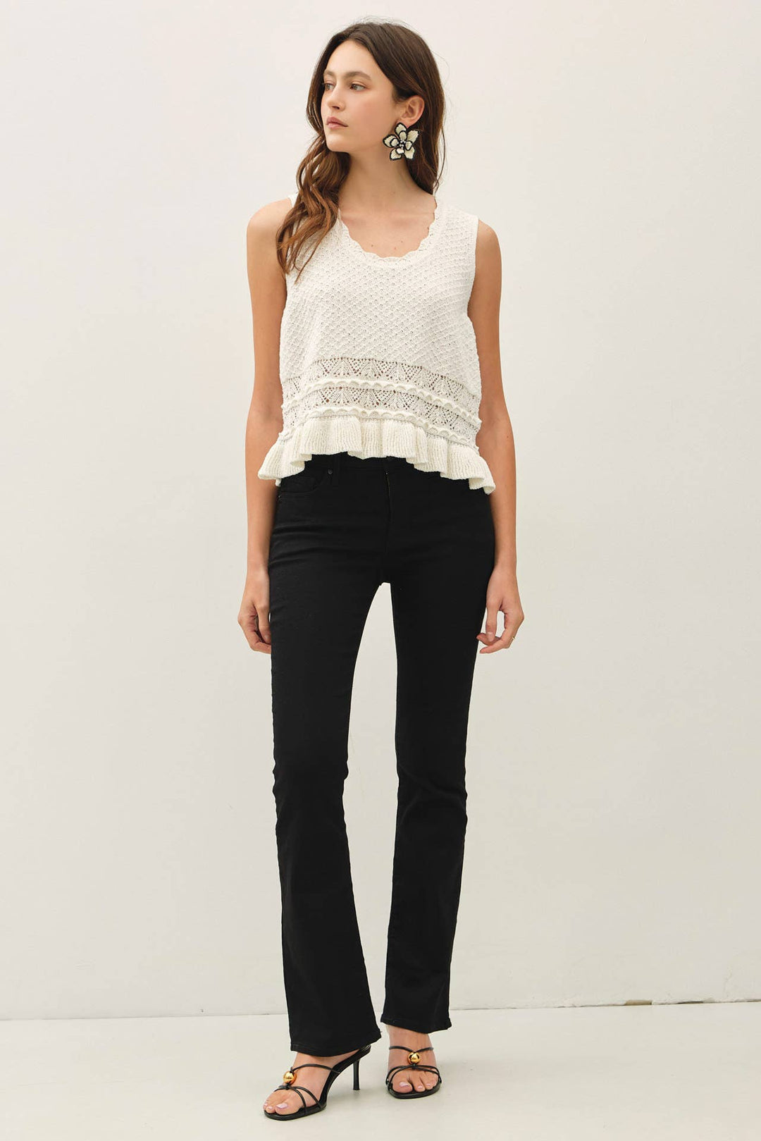 Women's Sleeveless - RUFFLED CROCHET TEXTURED KNIT TOP - - Cultured Cloths Apparel