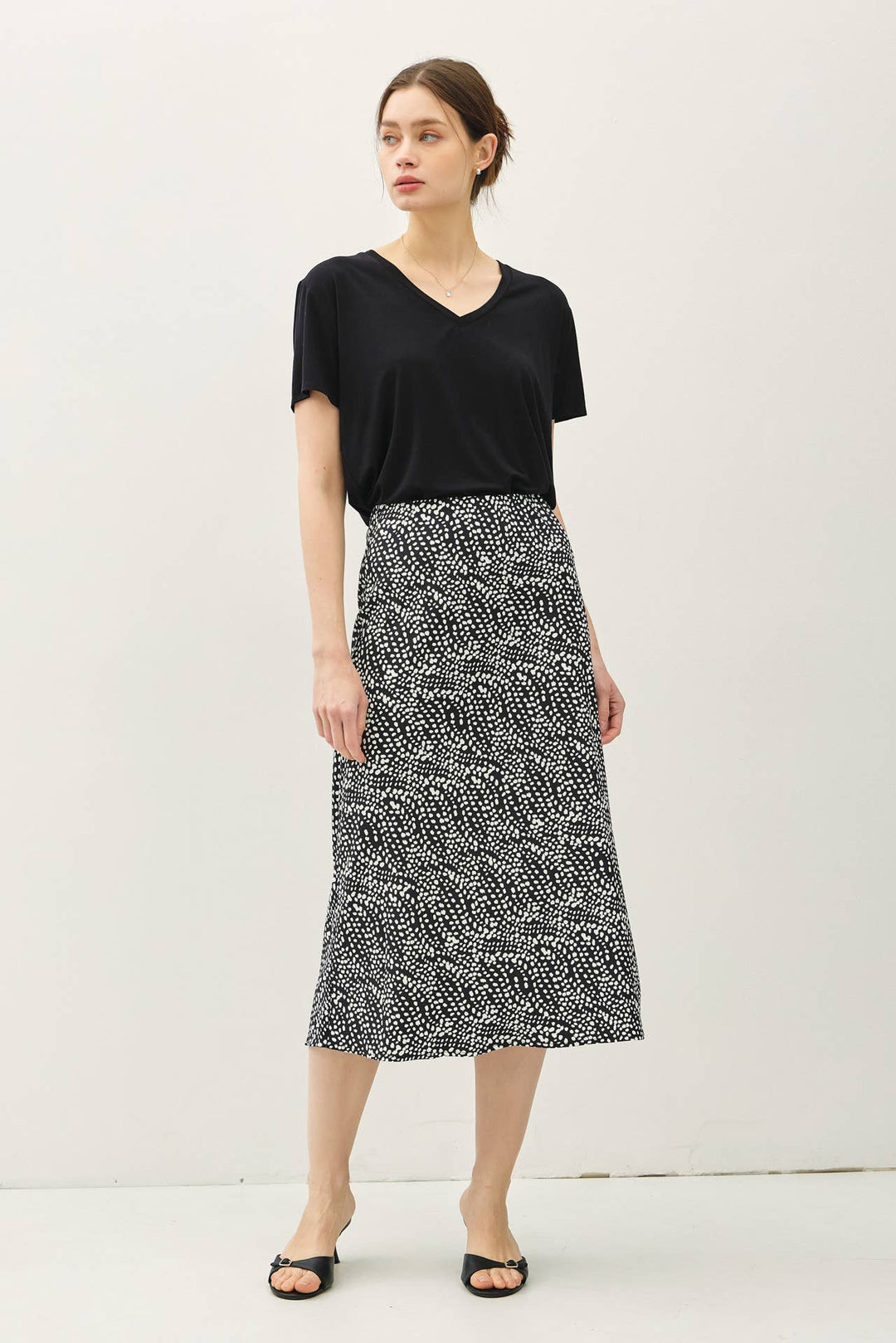 PRINT MIDI SKIRT WITH ELASTIC WAISTBAND