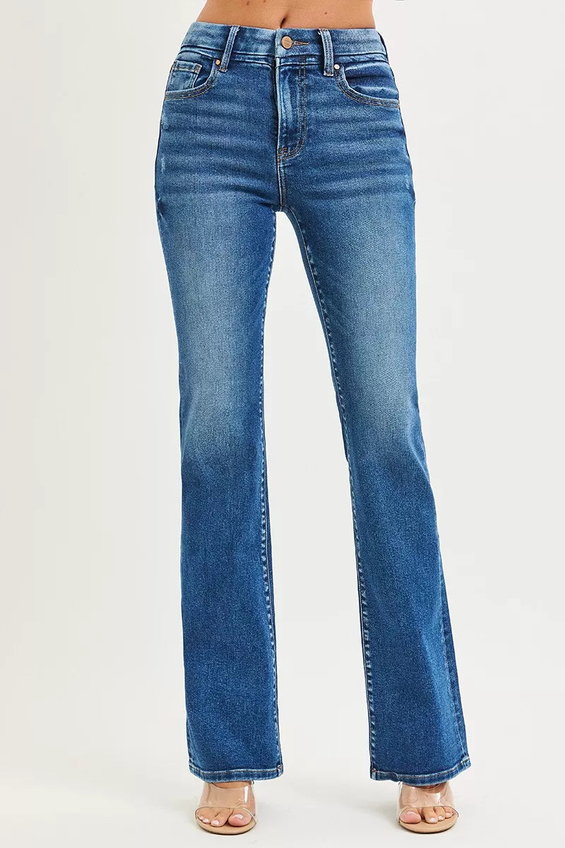 Denim - RISEN High Rise Bootcut Jeans With Distressed Details - - Cultured Cloths Apparel