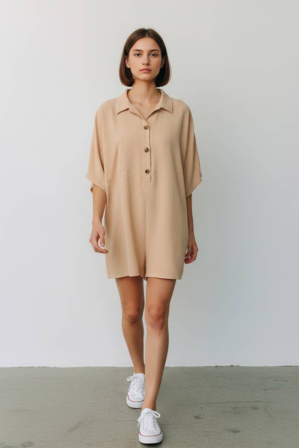 Airflow Collared Oversize Woven Solid Romper