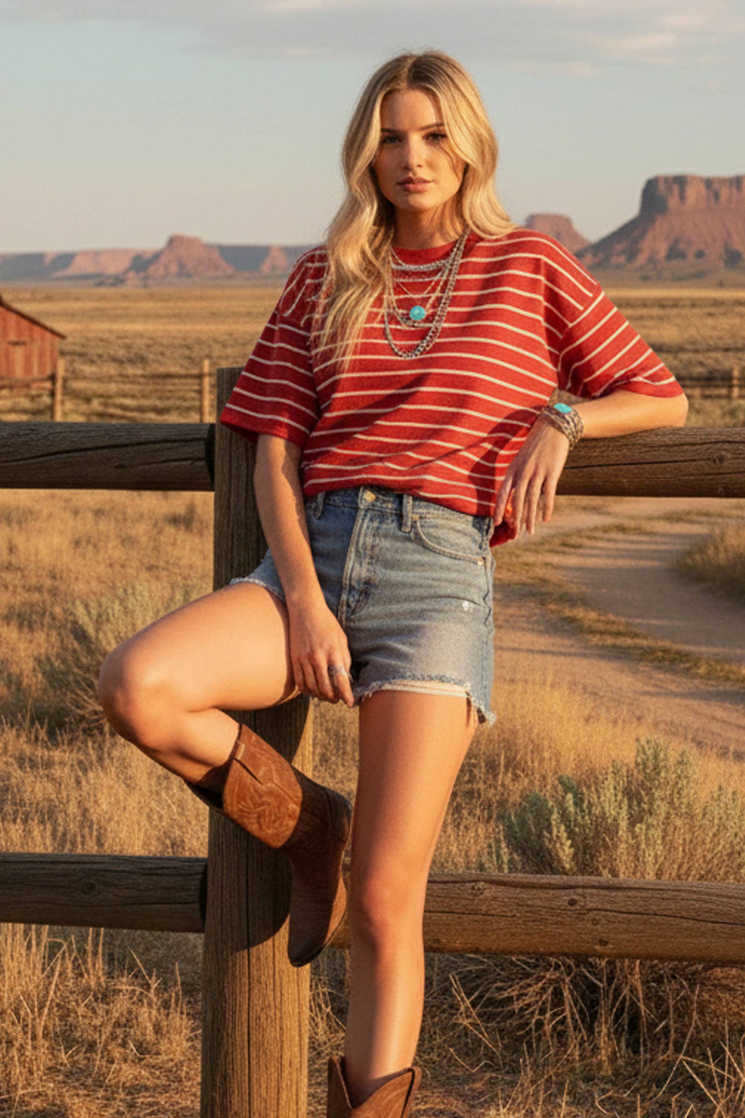 Oversized Striped Knit Short Sleeve Top
