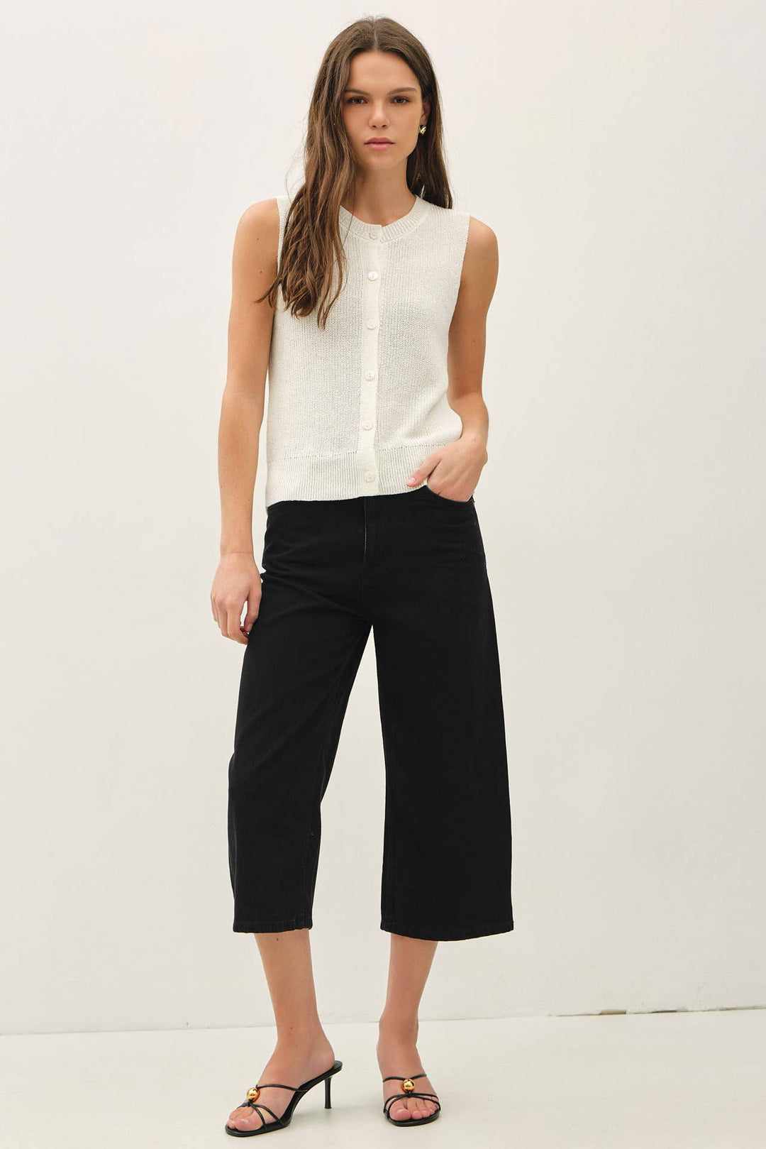 Women's Sleeveless - LIGHT WEIGHT BUTTON UP SWEATER VEST - - Cultured Cloths Apparel