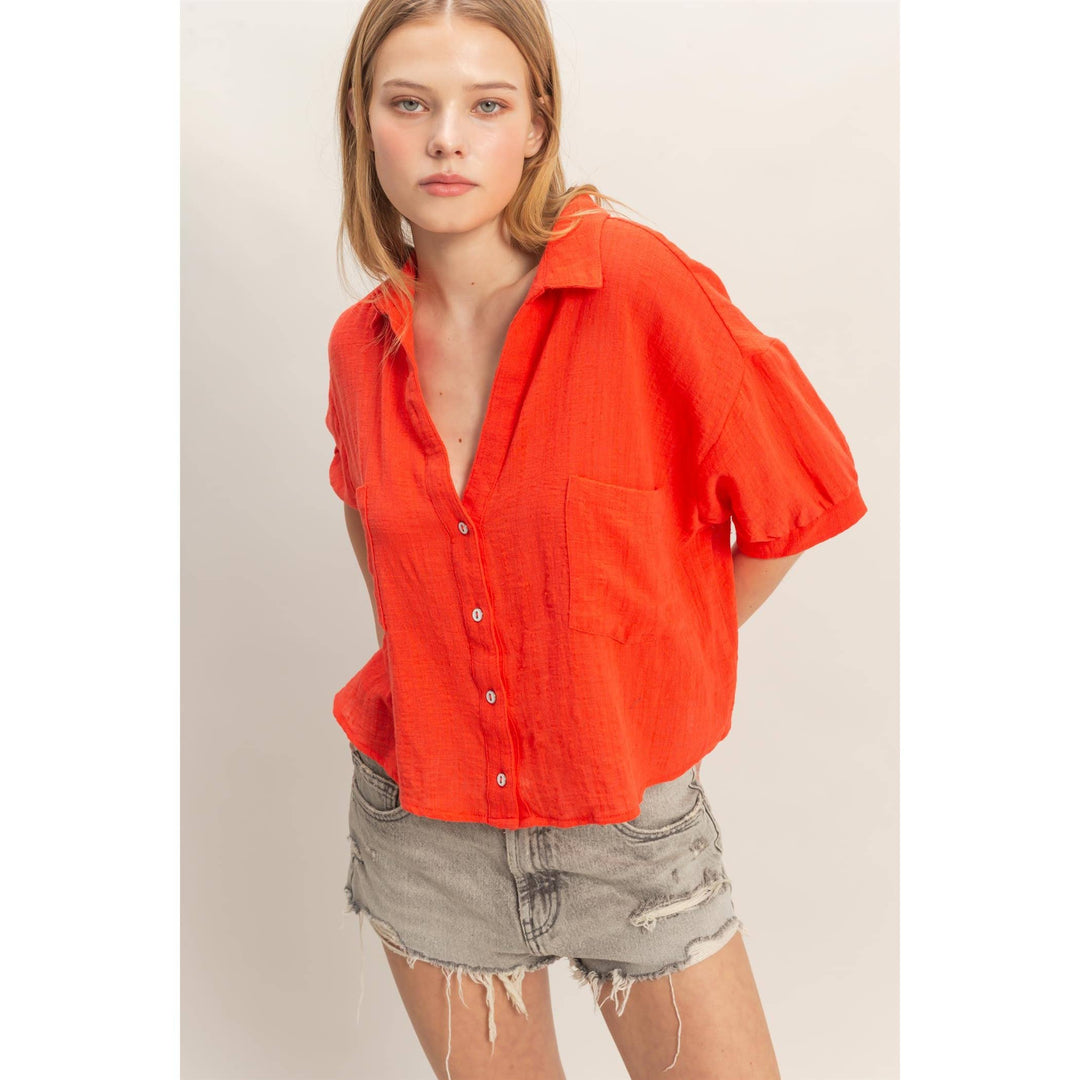 Women's Short Sleeve - Textured Button-Up Shirt - - Cultured Cloths Apparel