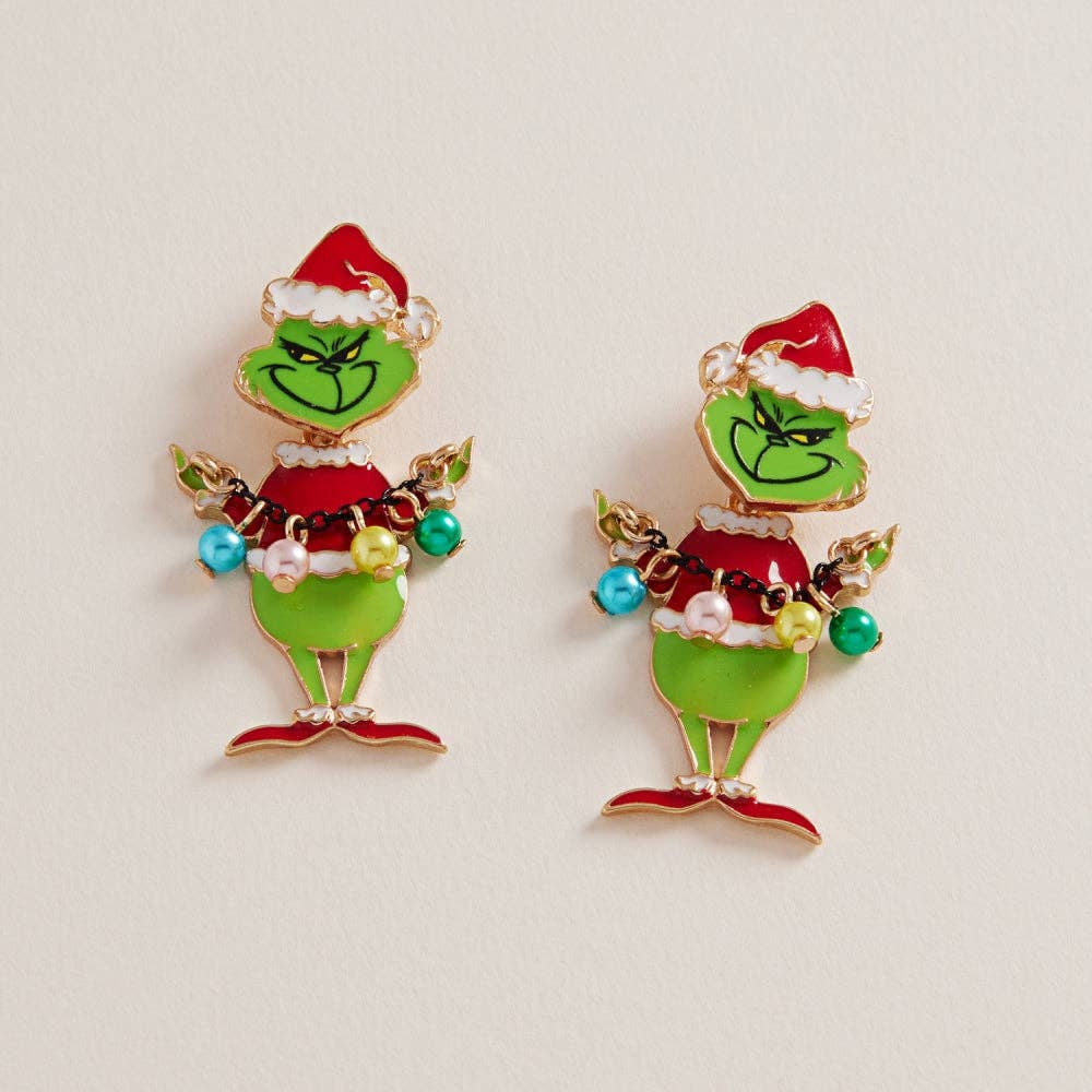 Accessories, Earrings - Christmas Green Monster with Pearls Post Earrings - Red - Cultured Cloths Apparel