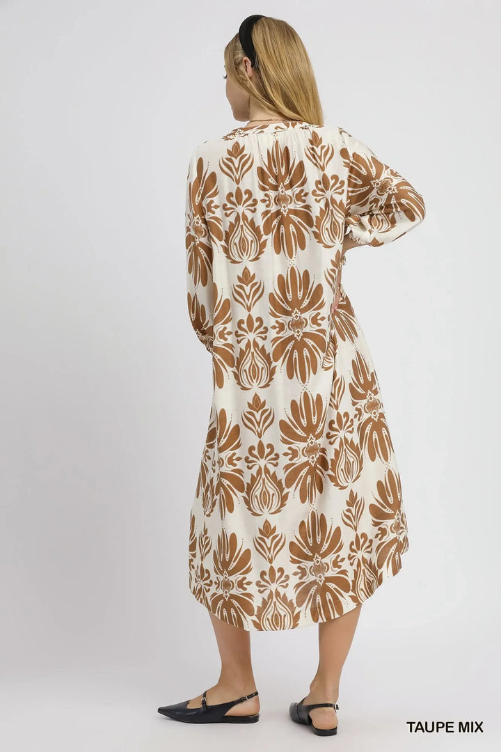 Women's Dresses - Umgee Mix Abstract Floral Print Midi Dress - - Cultured Cloths Apparel