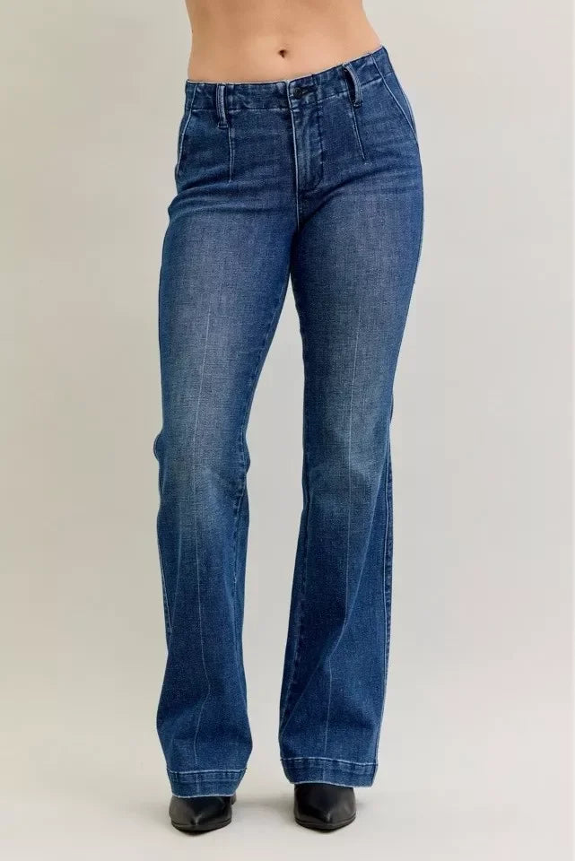 Denim - Judy Blue Full Size Mid Rise Bootcut Jeans with Welt Pockets Plus Size - DK - Cultured Cloths Apparel