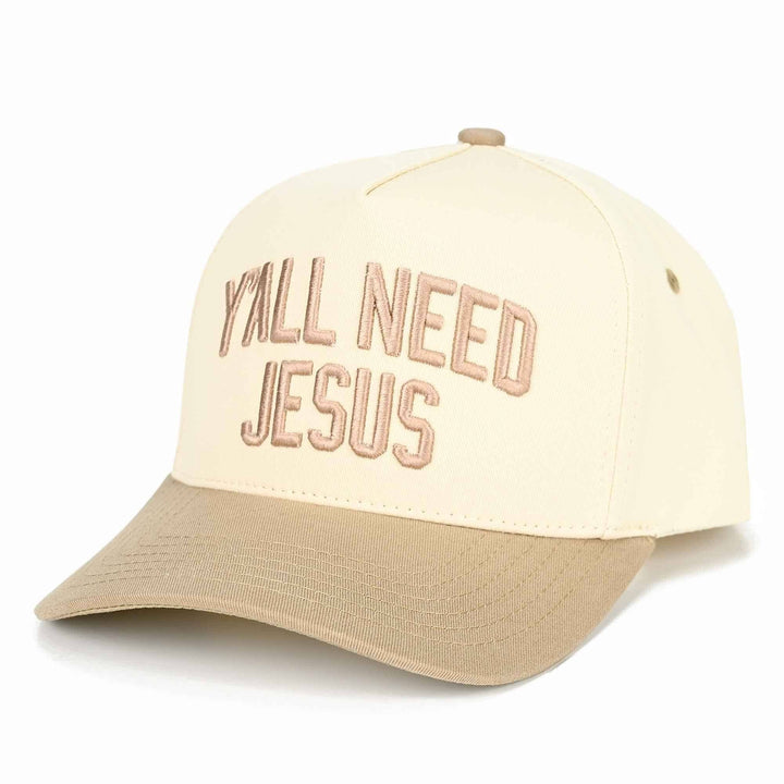 Accessories, Hats - TCM0092 Yall Need Jesus Trucker Hat - Beige - Cultured Cloths Apparel