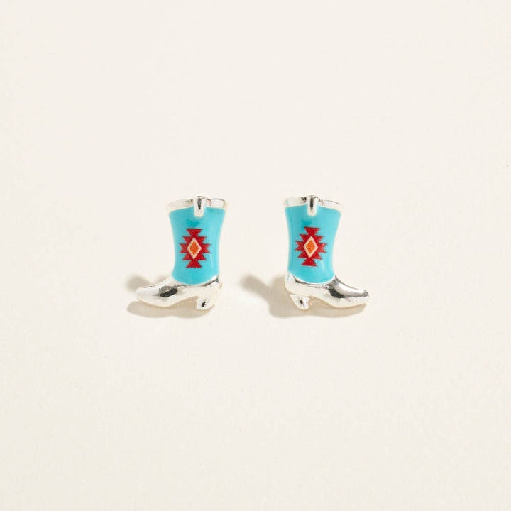 Western Enamel Cowgirl Boot Pattern Post Earrings