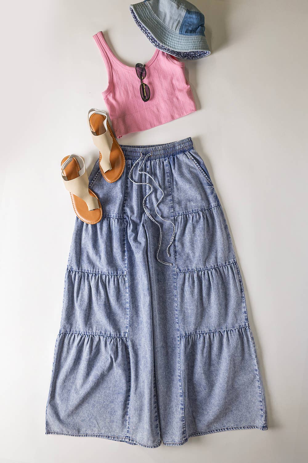 Pants - Tiered Layers Mineral Washed Chambray Pants - - Cultured Cloths Apparel