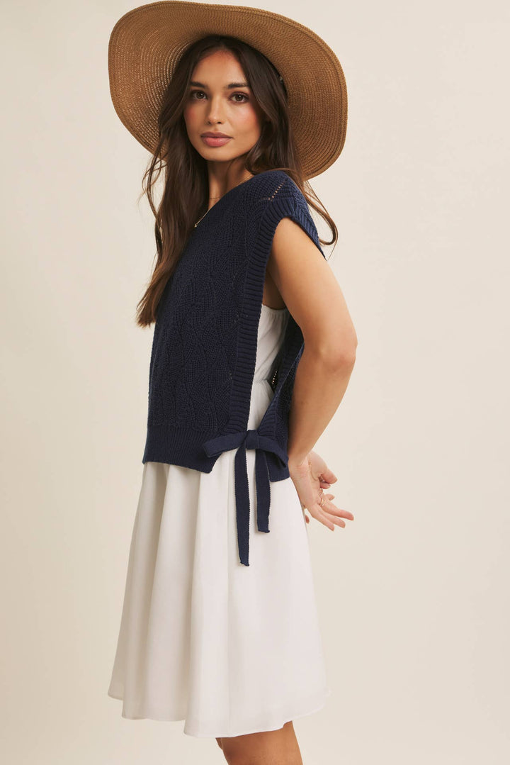 Dresses - MIX AND MATCH VALUE LAYERING SWEATER VEST AND CAMI DRESS SET - NAVY/OFF WHITE - Cultured Cloths Apparel