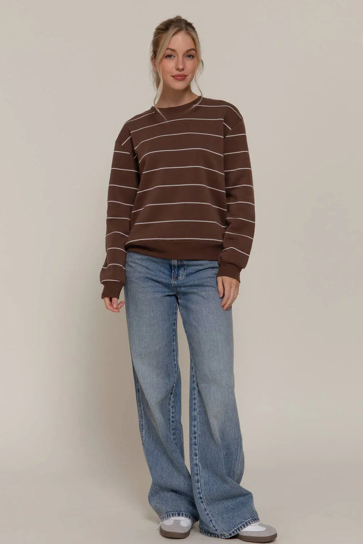 Women's Sweaters - Long Sleeve Engineer Stripe Inner Fleece Sweatshirt - - Cultured Cloths Apparel