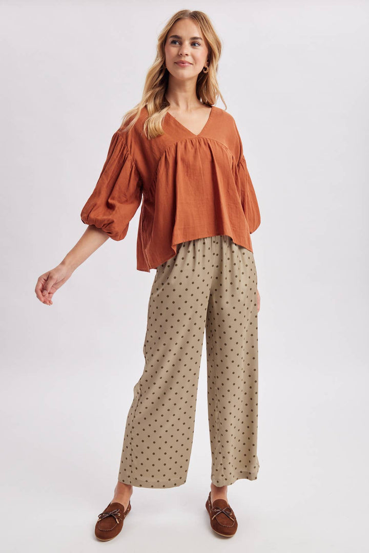 SATIN POLKA DOT WIDE LEG PANTS
