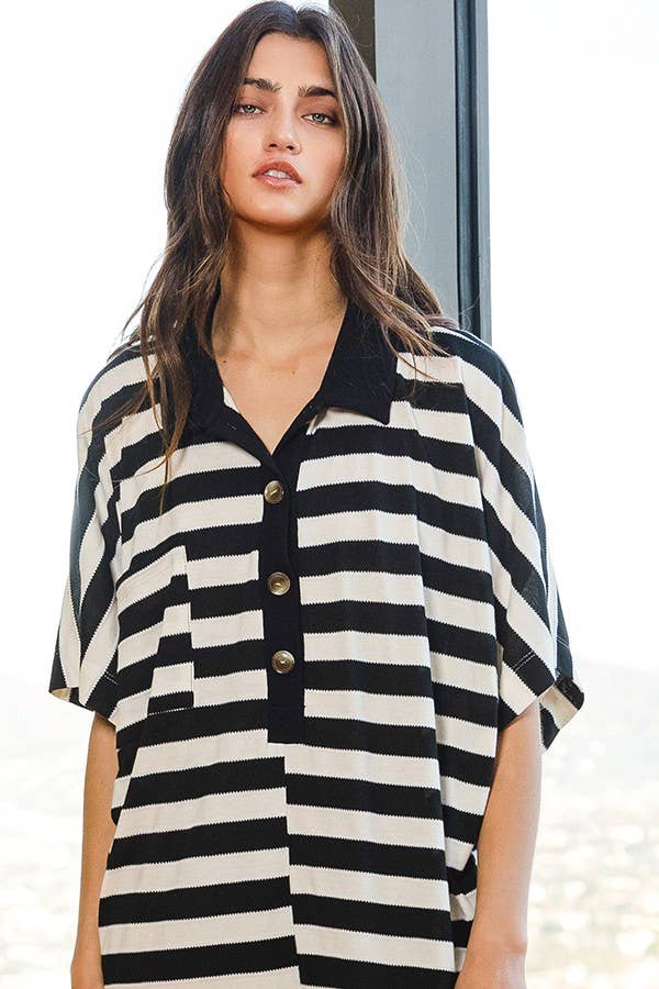 Stripe Print Airflow Collared Oversize Romper
