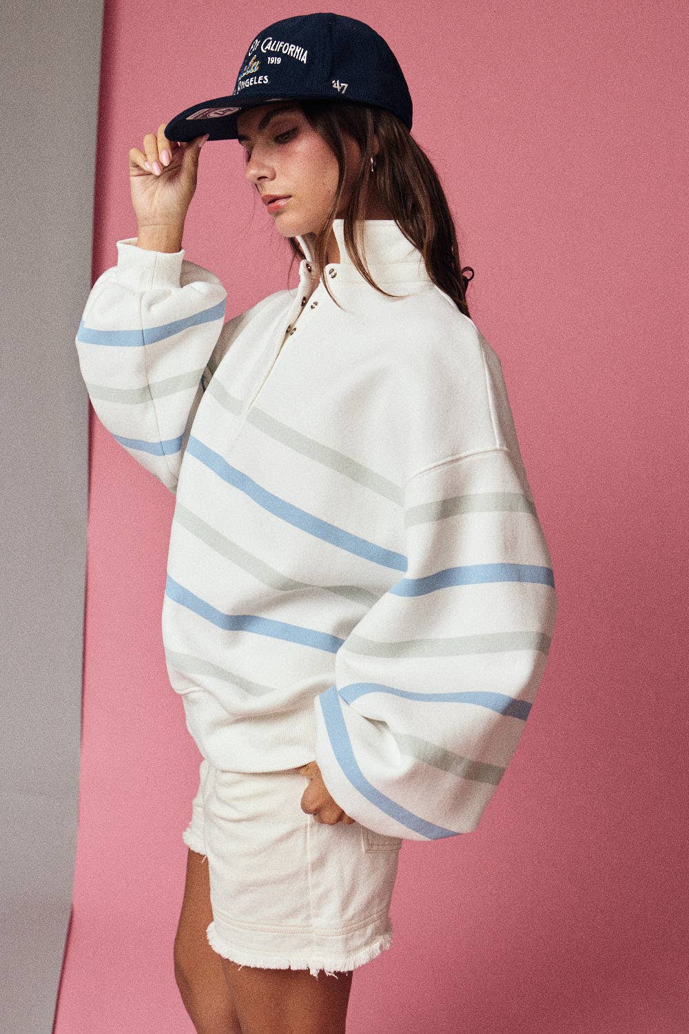 Striped Mock Neck Pullover