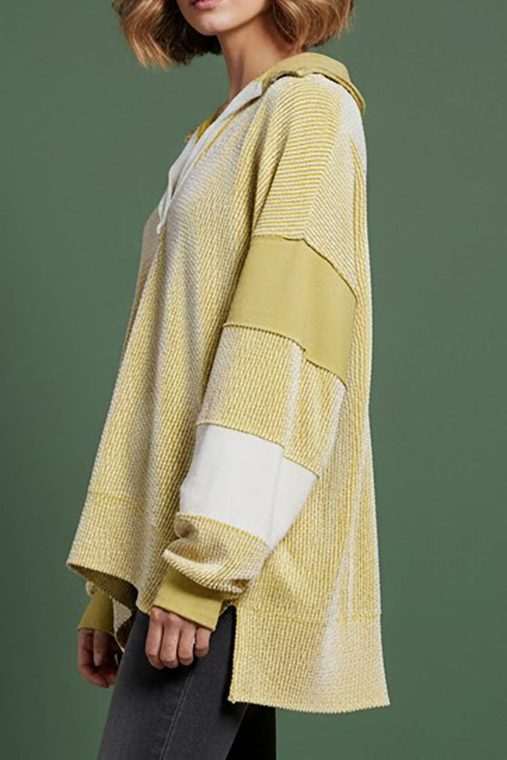 Sweaters & Outerwear - Color-block Collared Loose Fit Top - - Cultured Cloths Apparel