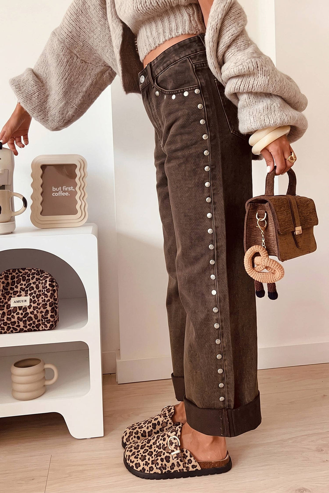 66 Fall 2026 High Waisted Studded Wide Leg Jeans