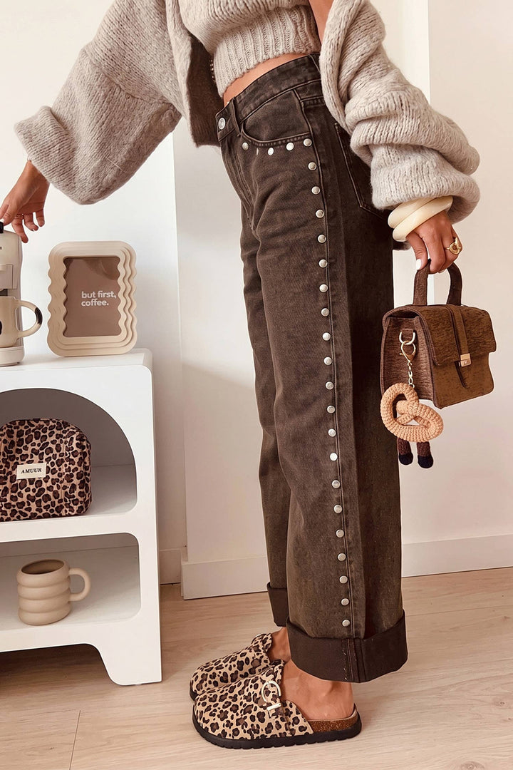 66 Fall 2026 High Waisted Studded Wide Leg Jeans