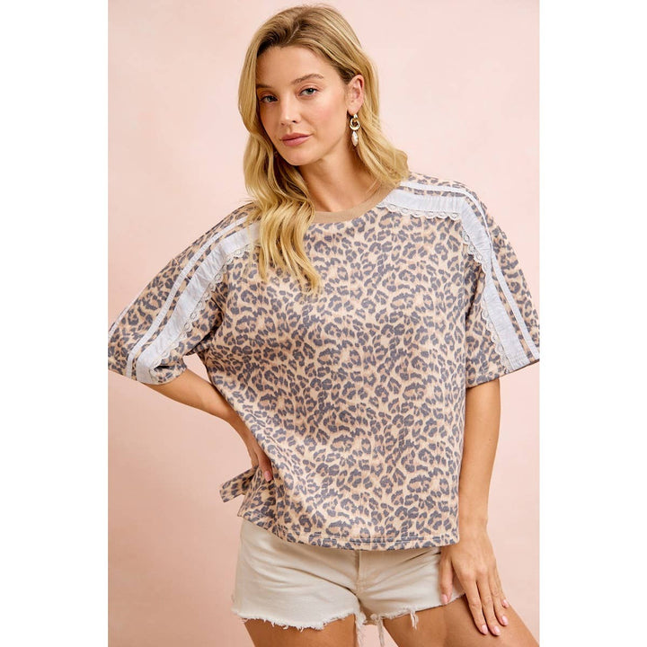 Women's Short Sleeve - LEOPARD TERRY SIDE DETAIL SHORT SLEEVES TOP - - Cultured Cloths Apparel